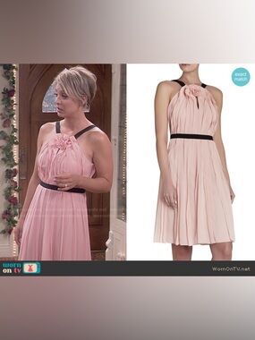 BCBGMaxAzria Blush Pink Pleated Halter Dress with Black Trim